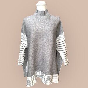 Grey Striped Mock Neck Women's Sweater